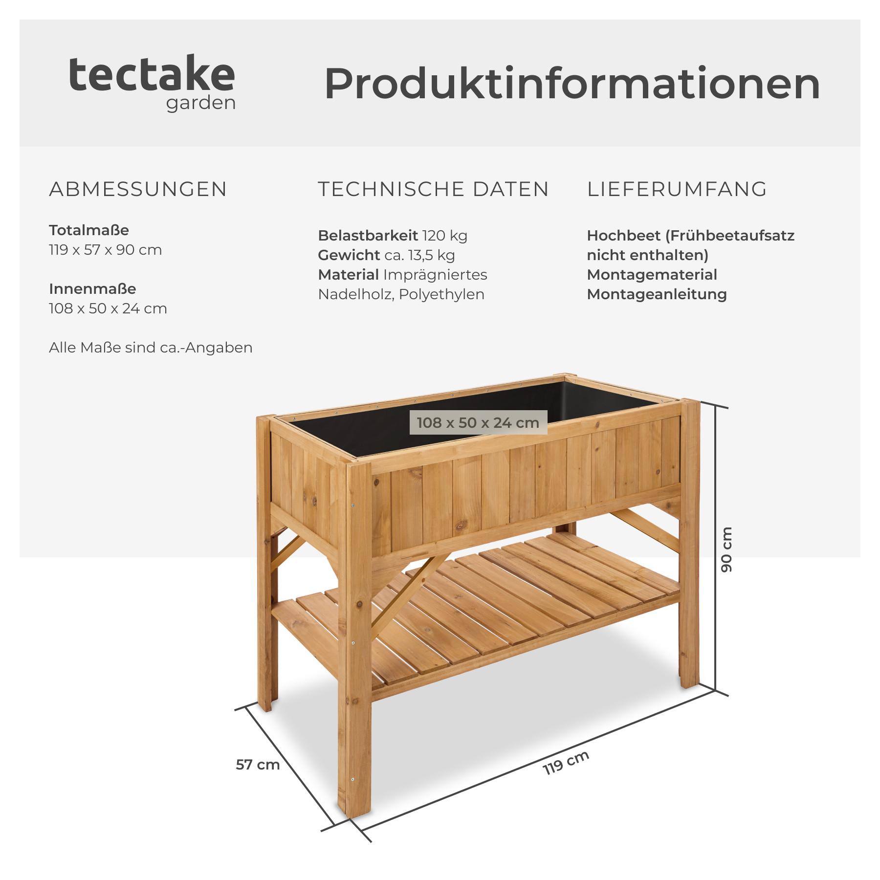 Tectake Carré potager de jardin sur pied surélevé  en bois avec étagère  