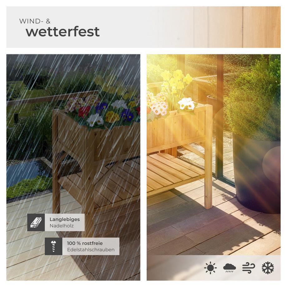 Tectake Carré potager de jardin sur pied surélevé  en bois avec étagère  