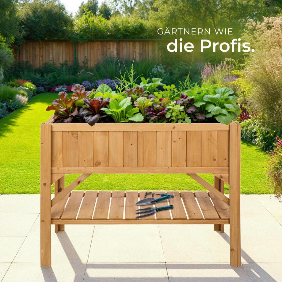 Tectake Carré potager de jardin sur pied surélevé  en bois avec étagère  