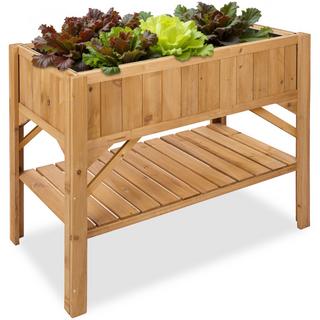 Tectake Carré potager de jardin sur pied surélevé  en bois avec étagère  