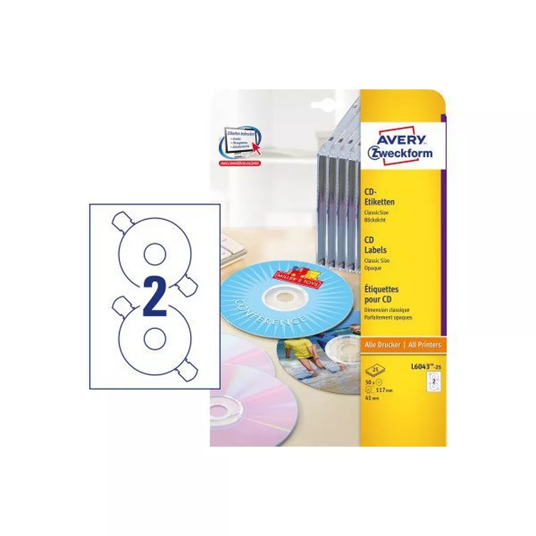 Avery-Zweckform – AVERY ZWECKFORM CD-Etiketten Classic, 117mm, 50 Stk., One Size, Weiss
