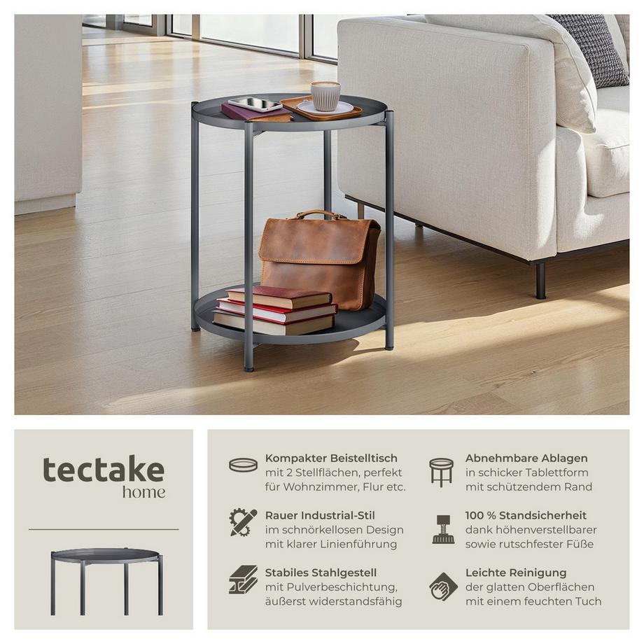 Tectake Beistelltisch Oxford Stahl rund mit abnehmbaren Ablagen  