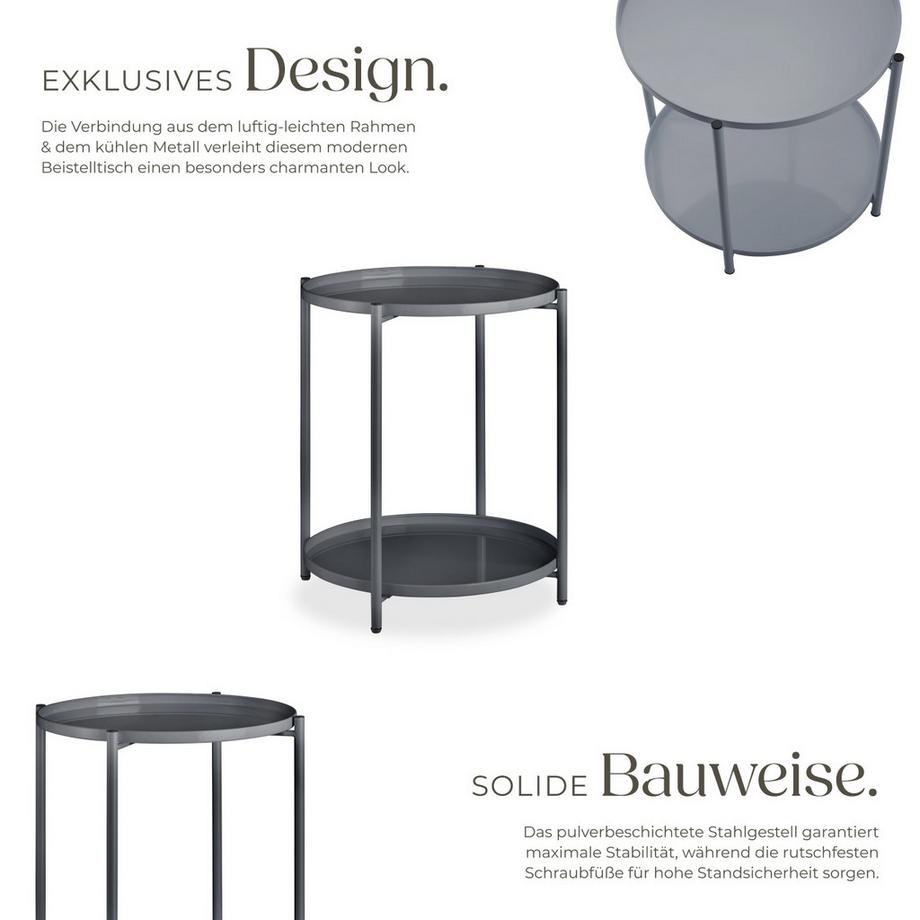 Tectake Beistelltisch Oxford Stahl rund mit abnehmbaren Ablagen  