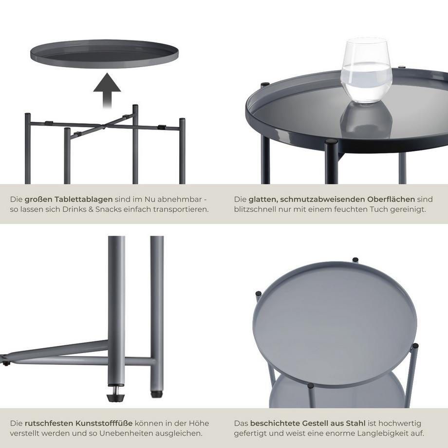 Tectake Beistelltisch Oxford Stahl rund mit abnehmbaren Ablagen  