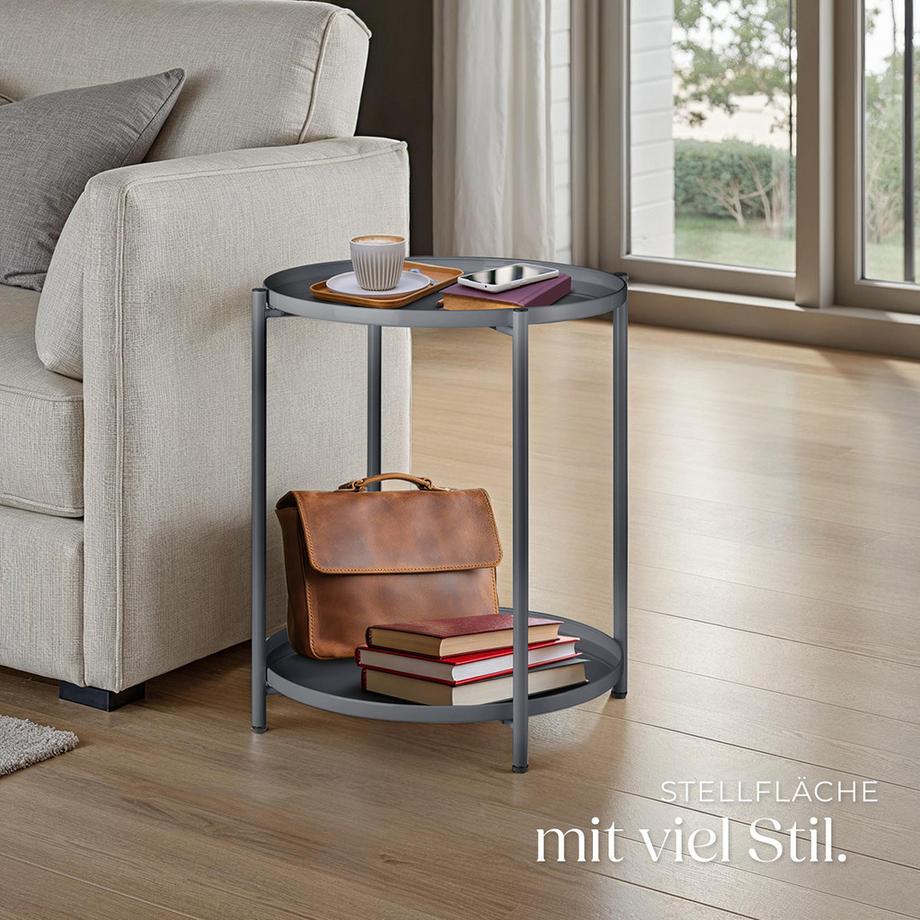 Tectake Beistelltisch Oxford Stahl rund mit abnehmbaren Ablagen  
