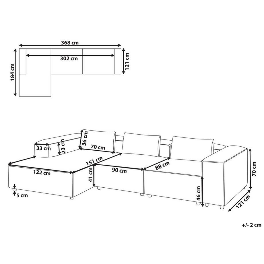 Beliani Canapé d'angle côté droit en Tissu Moderne BRANDE  