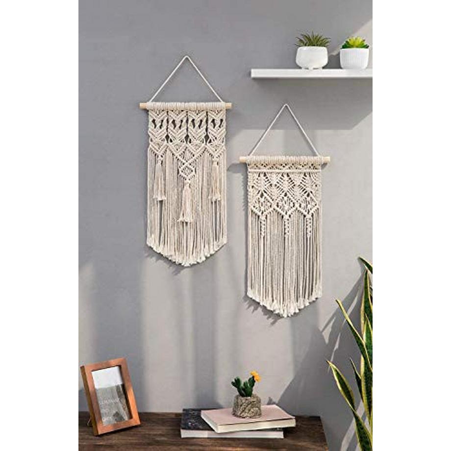 Alopini  2 pièces macramé tissé tenture murale Boho Chic bohème maison géométrique Art décor-belle décoration de dortoir d'appartement, petite taille 
