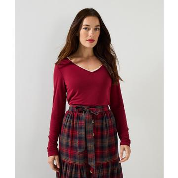 V-Ausschnitt-Jersey-Top mit Spitzenbesatz