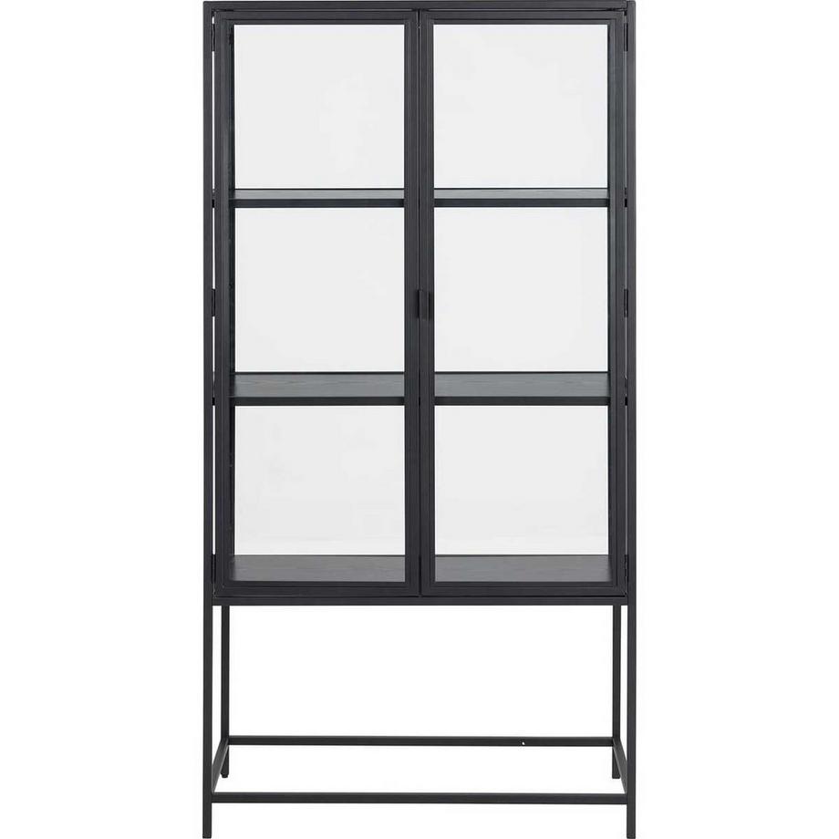 mutoni Vitrine Multiple Bronx métal 2 portes vitrées 3 étagères mélamine frêne noir 77x35x150cm  