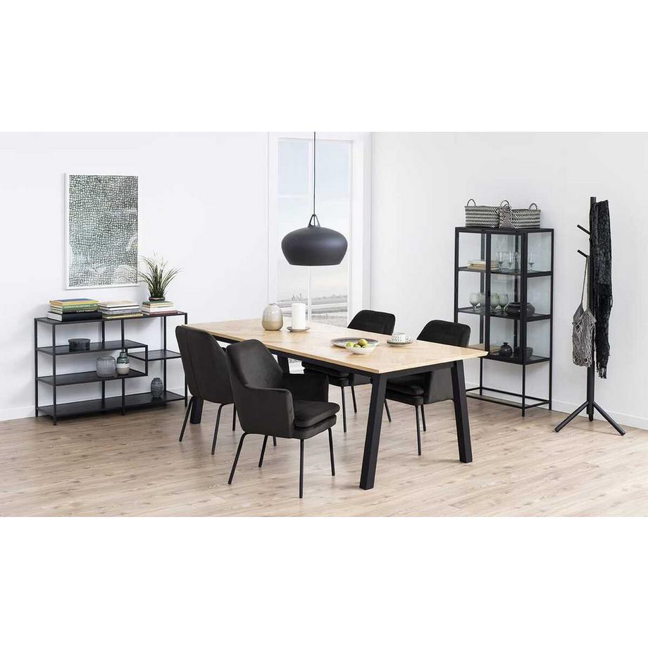 mutoni Vitrine Multiple Bronx métal 2 portes vitrées 3 étagères mélamine frêne noir 77x35x150cm  