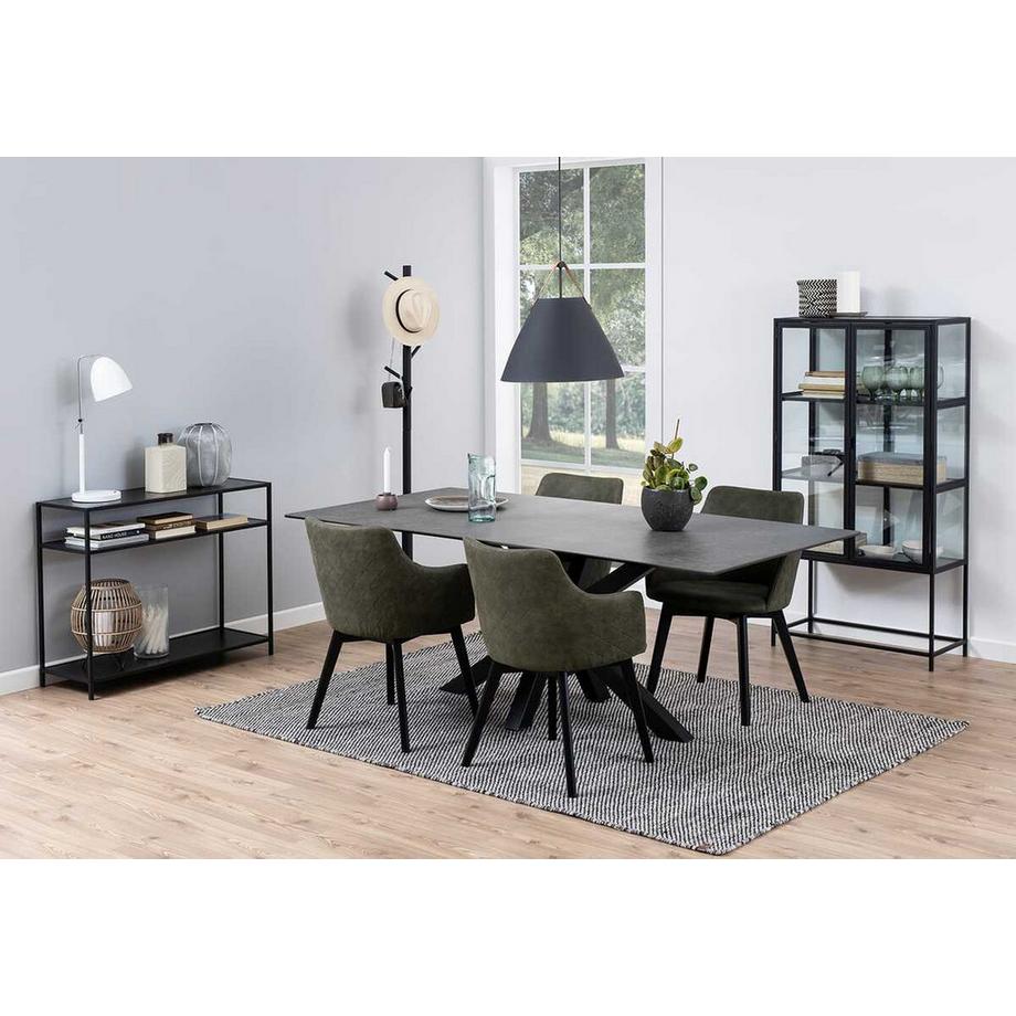 mutoni Vitrine Multiple Bronx métal 2 portes vitrées 3 étagères mélamine frêne noir 77x35x150cm  