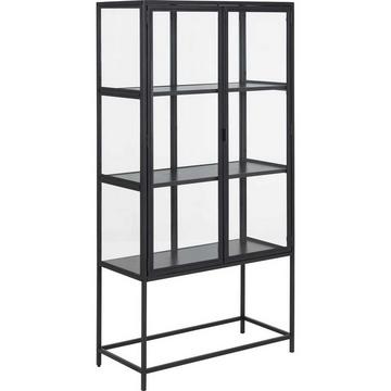 Vitrine Multiple Bronx métal 2 portes vitrées 3 étagères mélamine frêne noir 77x35x150cm