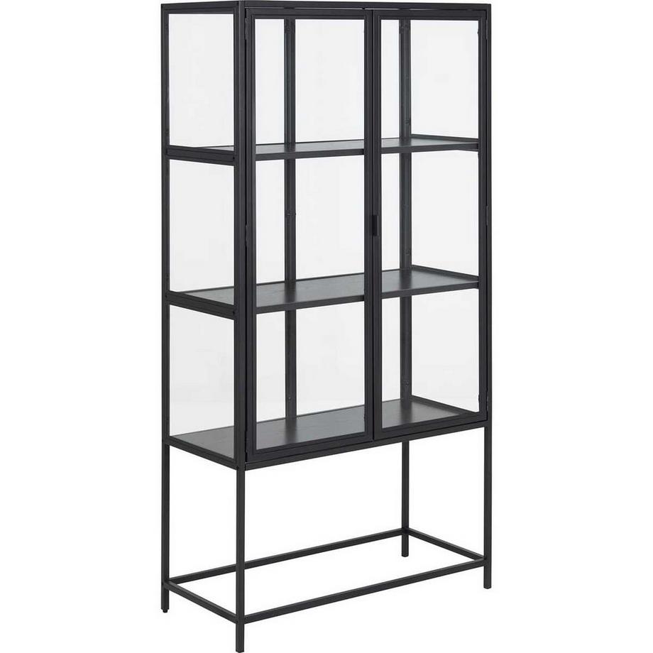 mutoni Vitrine Multiple Bronx métal 2 portes vitrées 3 étagères mélamine frêne noir 77x35x150cm  