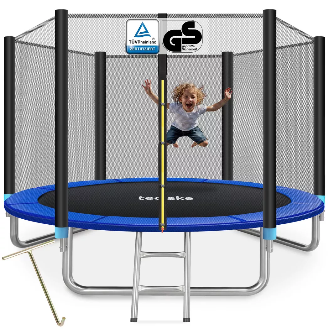 tectake® Trampolin, Ø 305 cm,  GS zertifiziert, Randabdeckung, inklusive Einstiegsleiter