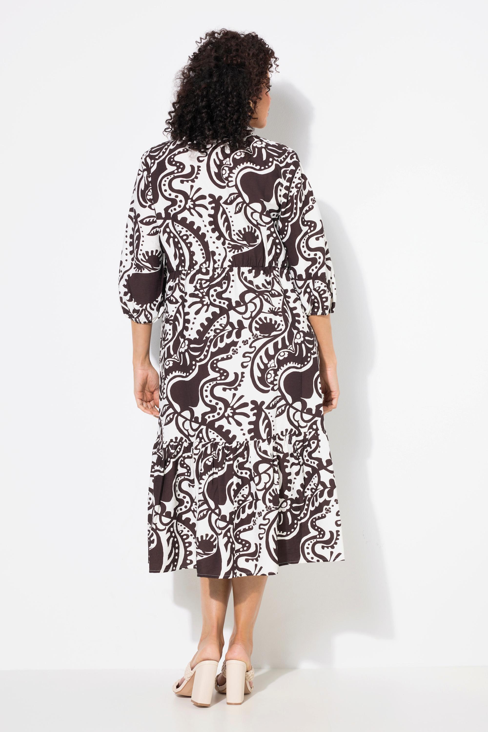 Ulla Popken Abito Midi A-Line Paisley Scollo a V Maniche 3/4  