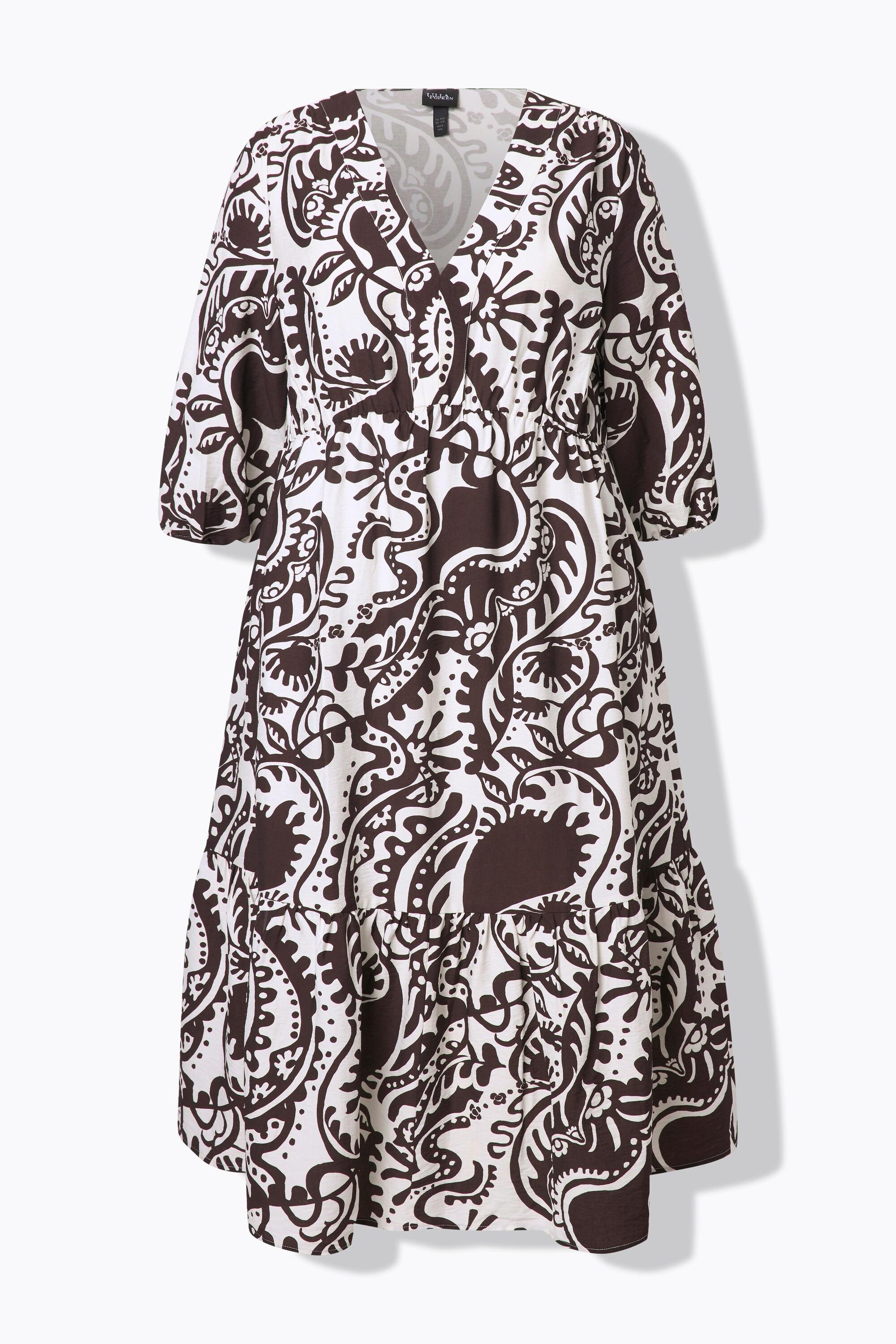 Ulla Popken Abito Midi A-Line Paisley Scollo a V Maniche 3/4  