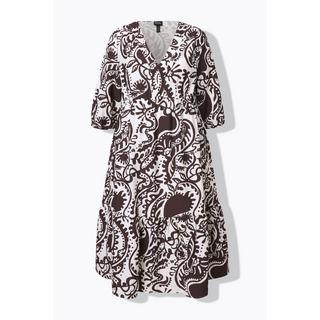 Ulla Popken Abito Midi A-Line Paisley Scollo a V Maniche 3/4  