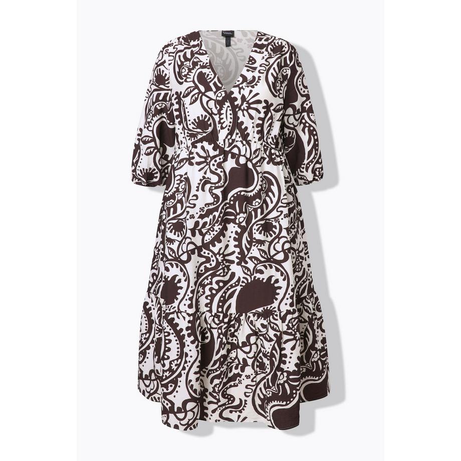 Ulla Popken Midikleid A-Linie Paisley V-Ausschnitt 3/4-Arm  