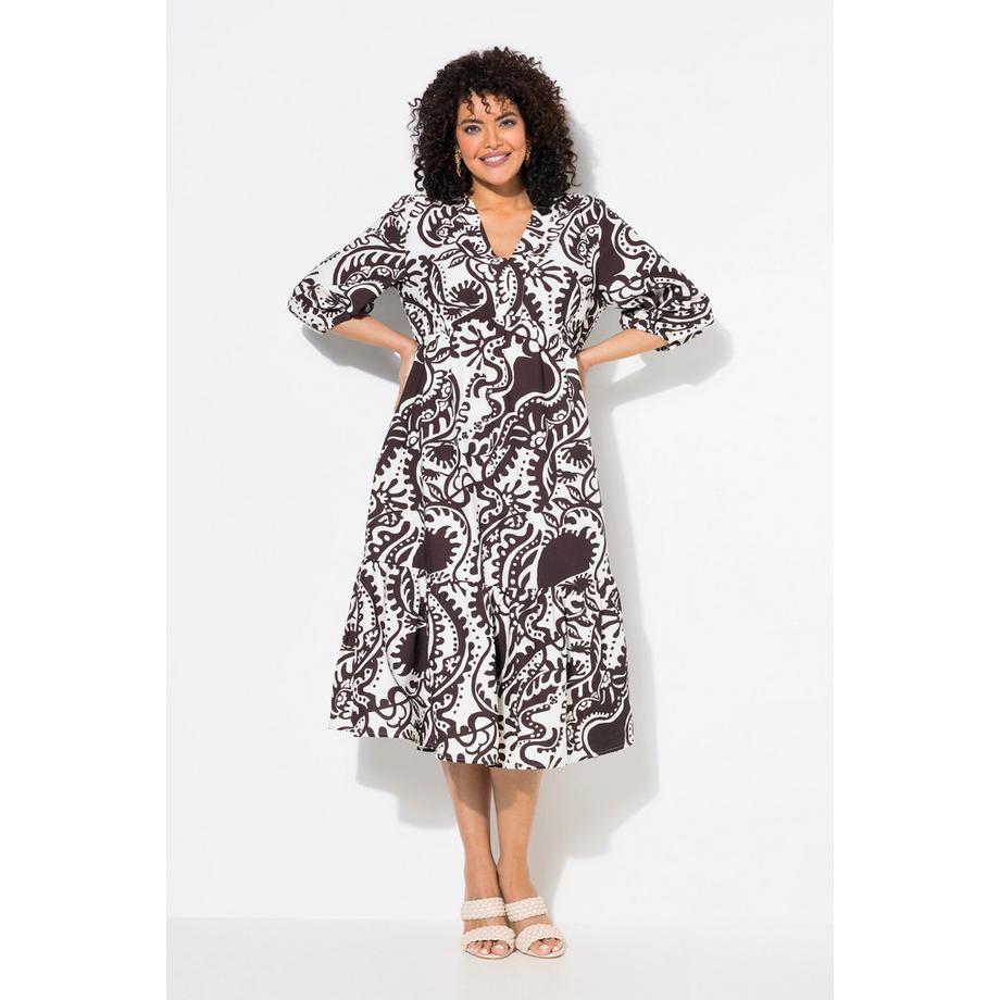 Ulla Popken Midikleid A-Linie Paisley V-Ausschnitt 3/4-Arm  