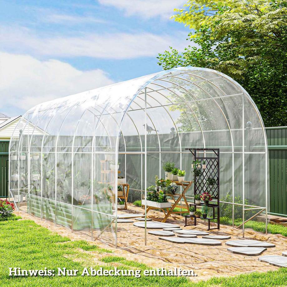 Northio Pellicola per serra 7x8 m pellicola da giardino impermeabile con protezione UV, pellicola extra spessa antistrappo in plastica, telone per serra polytunnel, pellicola per tunnel per uso esterno, trasparente  