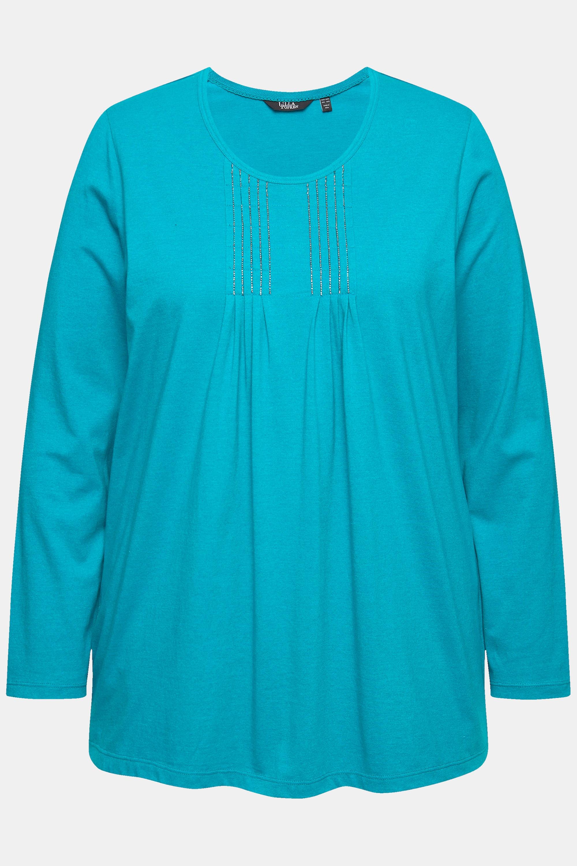 Ulla Popken  Shirt, Falten, Perlen, A-Linie, Langarm 