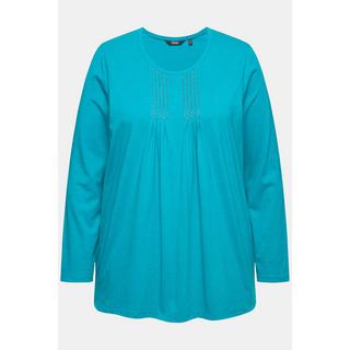 Ulla Popken  Shirt, Falten, Perlen, A-Linie, Langarm 