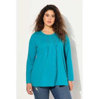 Ulla Popken  Shirt, Falten, Perlen, A-Linie, Langarm 