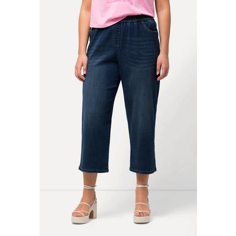 Ulla Popken  Culottes modello Rose con lyocell, effetto denim, taglio della gamba ampio e cintura elastica 