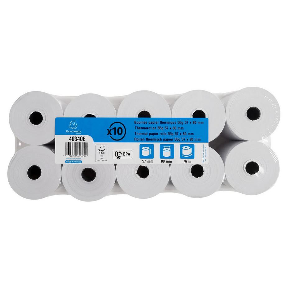 Exacompta Bobine pour caisse et balance 57x80mm - 76m - 1 pli thermique 55g/m2. - x 50  