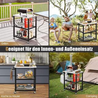 B2X 3-stufiger Outdoor-Grillwagen mit 3 Haken & Edelstahlplatte & -griff Mehrzweckwagen  