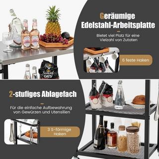 B2X 3-stufiger Outdoor-Grillwagen mit 3 Haken & Edelstahlplatte & -griff Mehrzweckwagen  