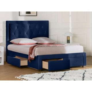 Vente-unique Letto con cassetti 180 x 200 cm in Tessuto Velluto Blu + Materasso - LEOPOLD  