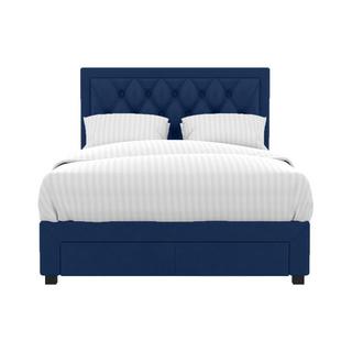 Vente-unique Letto con cassetti 180 x 200 cm in Tessuto Velluto Blu + Materasso - LEOPOLD  