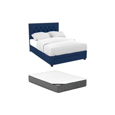 Vente-unique Letto con cassetti 180 x 200 cm in Tessuto Velluto Blu + Materasso - LEOPOLD  