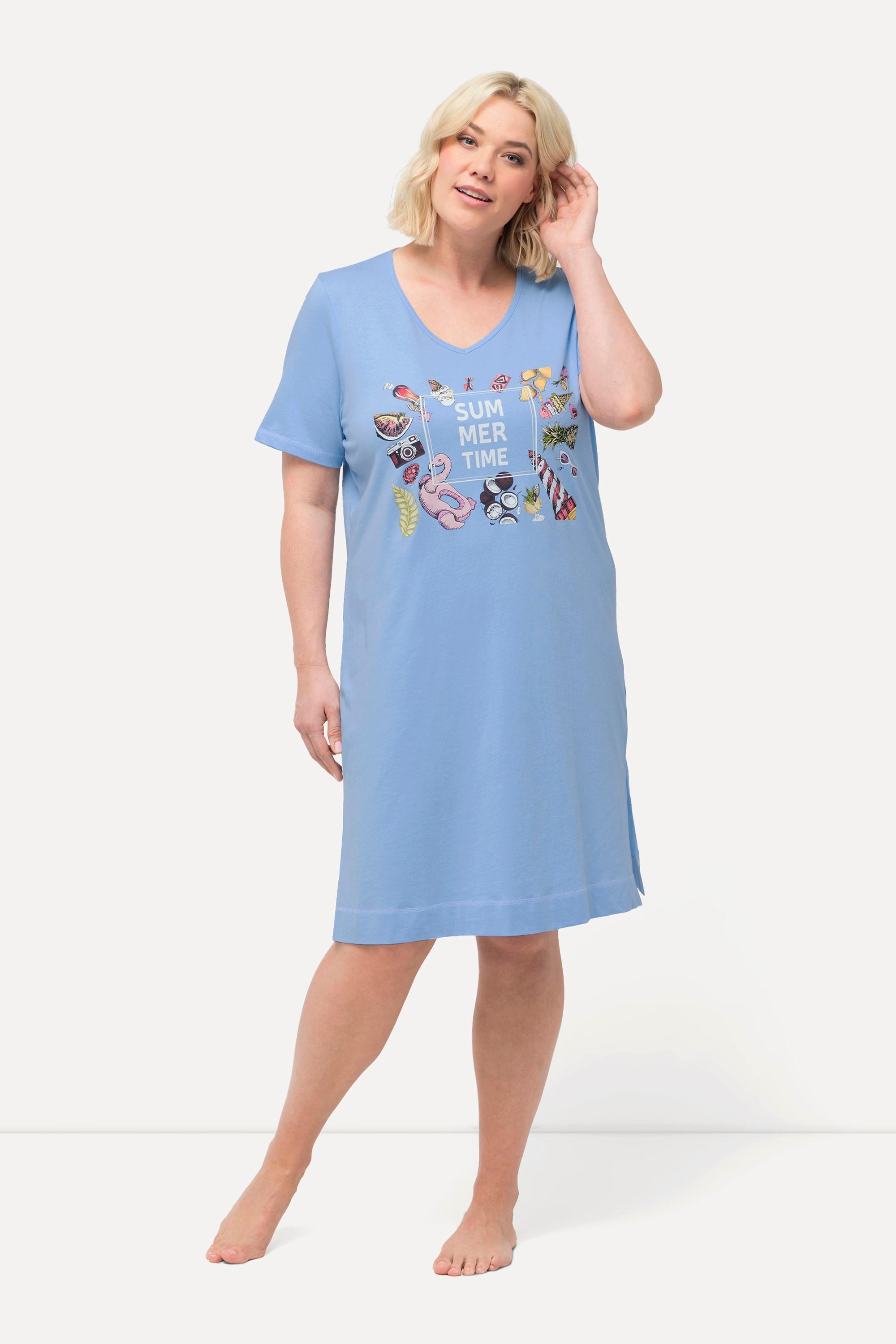 Ulla Popken  Grand t-shirt avec imprimé, col V et manches courtes 