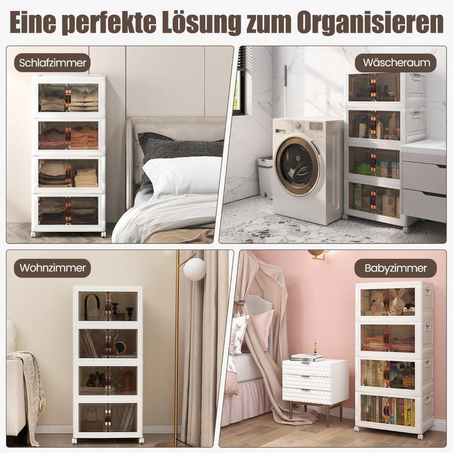 B2X Lot de 4 boîtes de rangement empilables avec couvercles & roulettes & portes 49,5 x 31,5 x 112,5 cm  