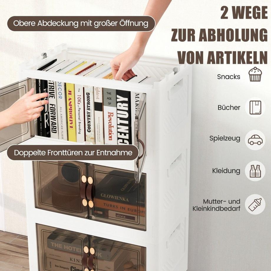 B2X Lot de 4 boîtes de rangement empilables avec couvercles & roulettes & portes 49,5 x 31,5 x 112,5 cm  