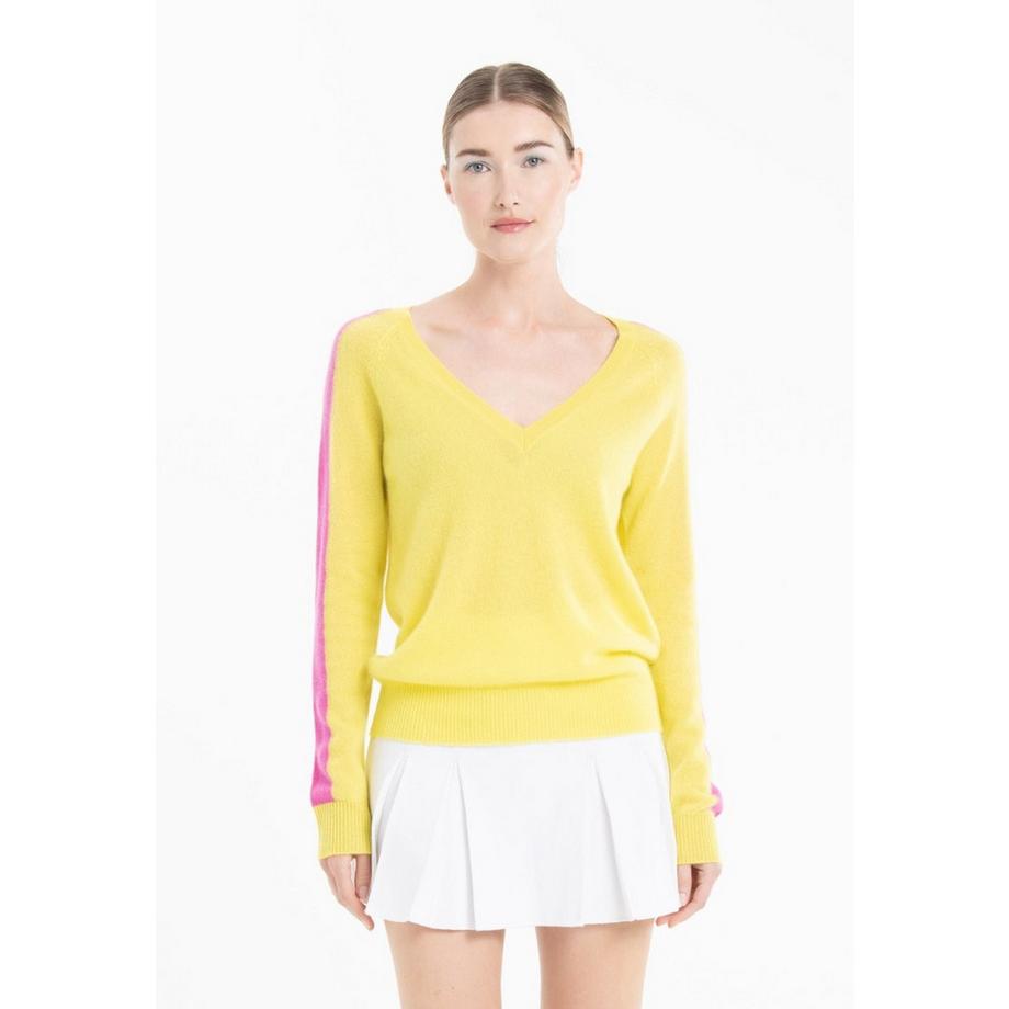 Maglione con collo a V e banda sulle maniche - 100% cashmere RIA 1