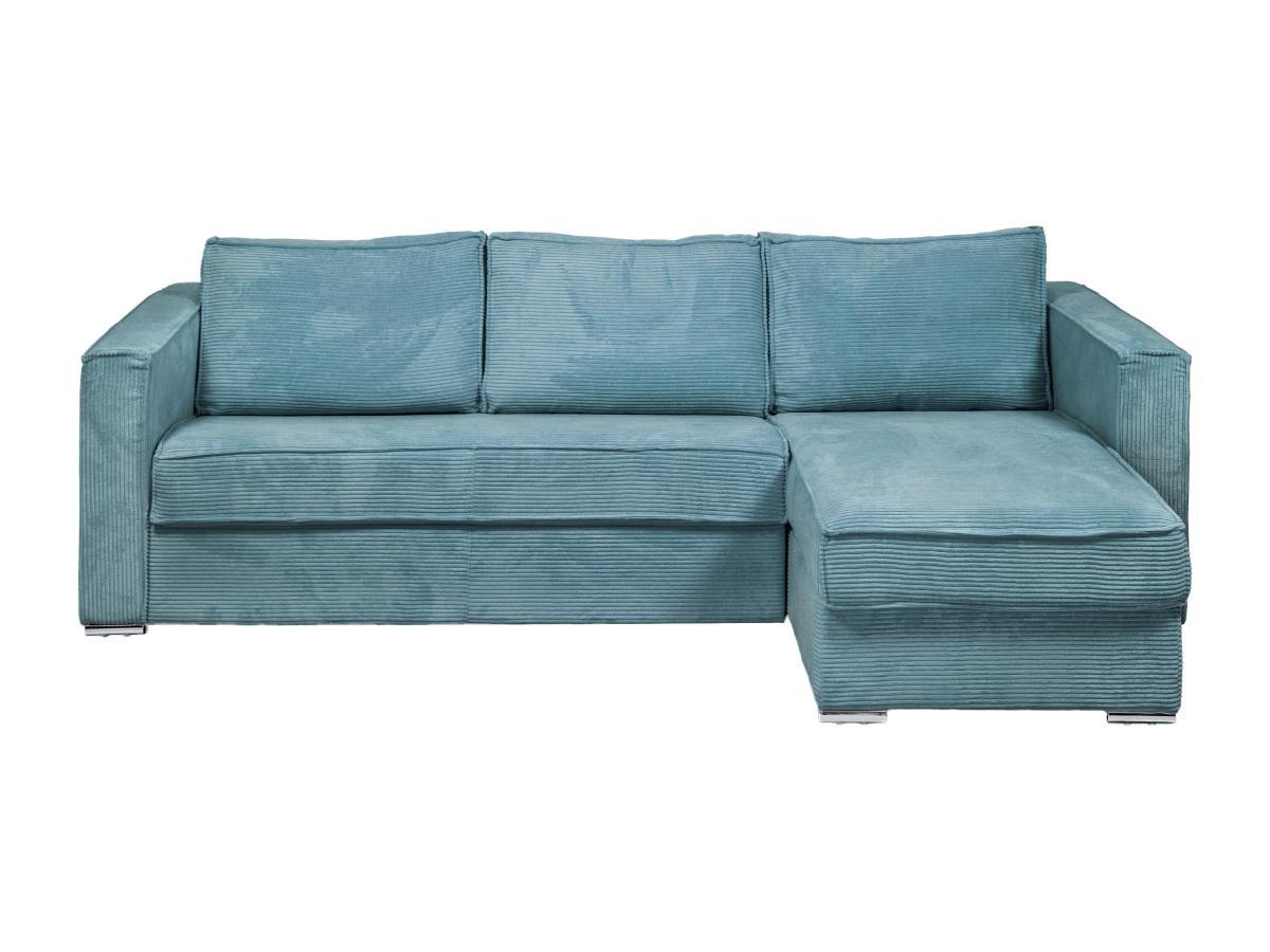 Vente-unique Eckschlafsofa mit Matratze - Ecke wechselbar - Cord - Türkisblau - Liegefläche 140 cm - Matratze 18 cm - LORETO  