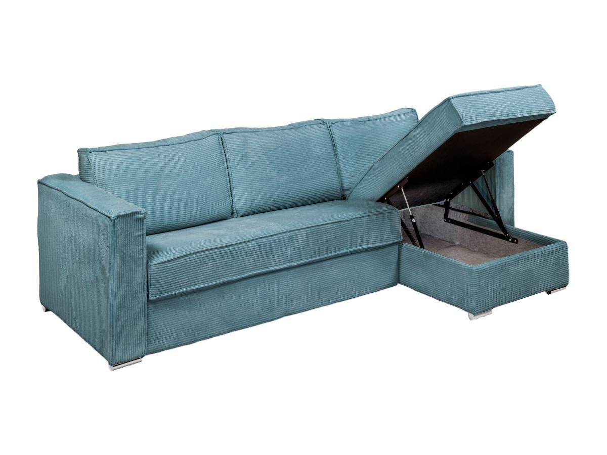 Vente-unique Eckschlafsofa mit Matratze - Ecke wechselbar - Cord - Türkisblau - Liegefläche 140 cm - Matratze 18 cm - LORETO  