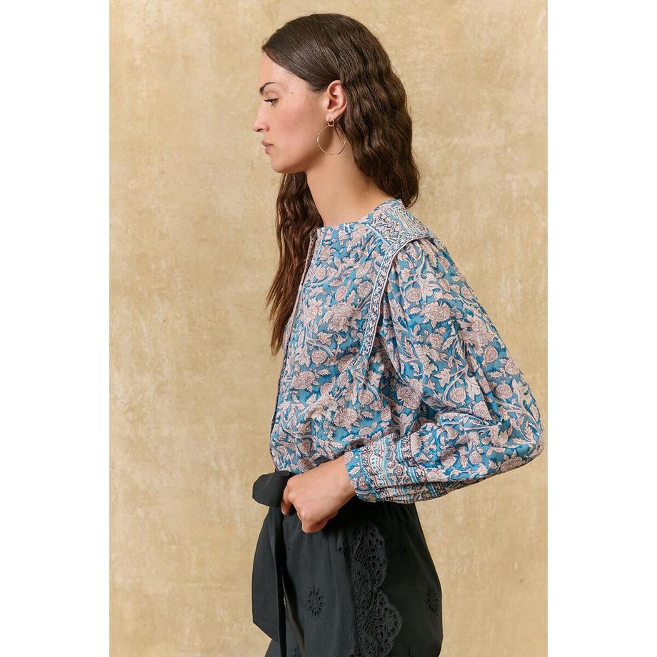 Louise-Misha Rundhals Langarm Bluse mit Blumenmuster  