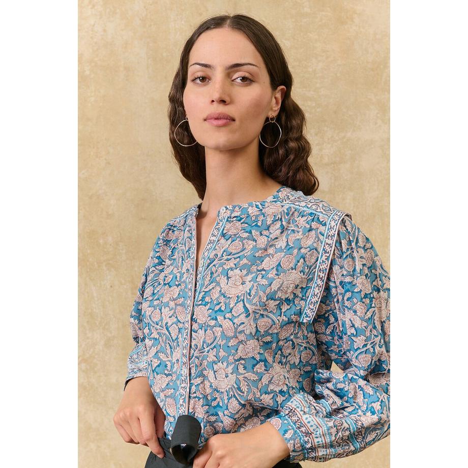 Louise-Misha Rundhals Langarm Bluse mit Blumenmuster  