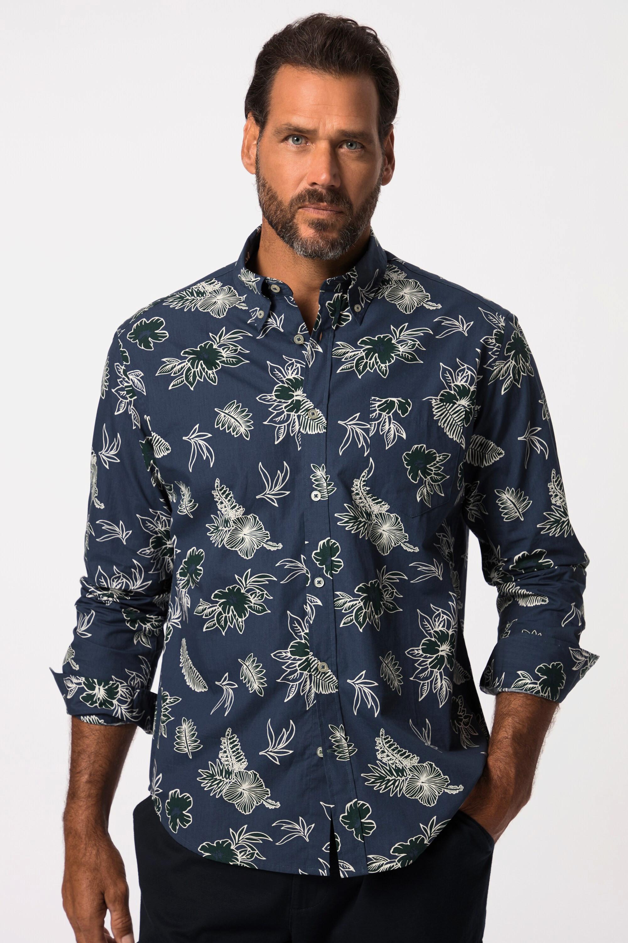 JP1880  Chemise à manches longues, col à pointes boutonnées et imprimé floral - coupe Modern Fit, jusqu'au 8XL 