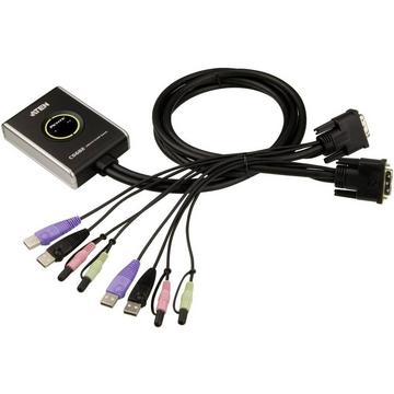 Switch KVM 2 ports pour appareils USB et graphiques DVI avec transmission acoustique