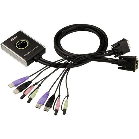 ATEN  2 Port KVM-Switch für USB-Eingabegeräte und DVI-Grafik mit Tonübertragung 