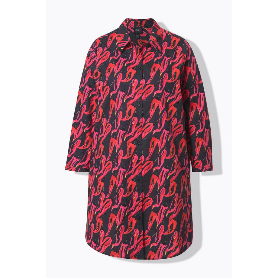 Ulla Popken Longbluse Peperoni Hemdkragen Langarm  