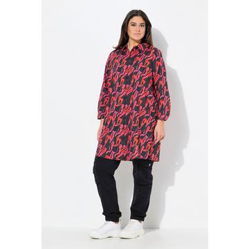 Blusa lunga con peperoni, collo da camicia e maniche lunghe