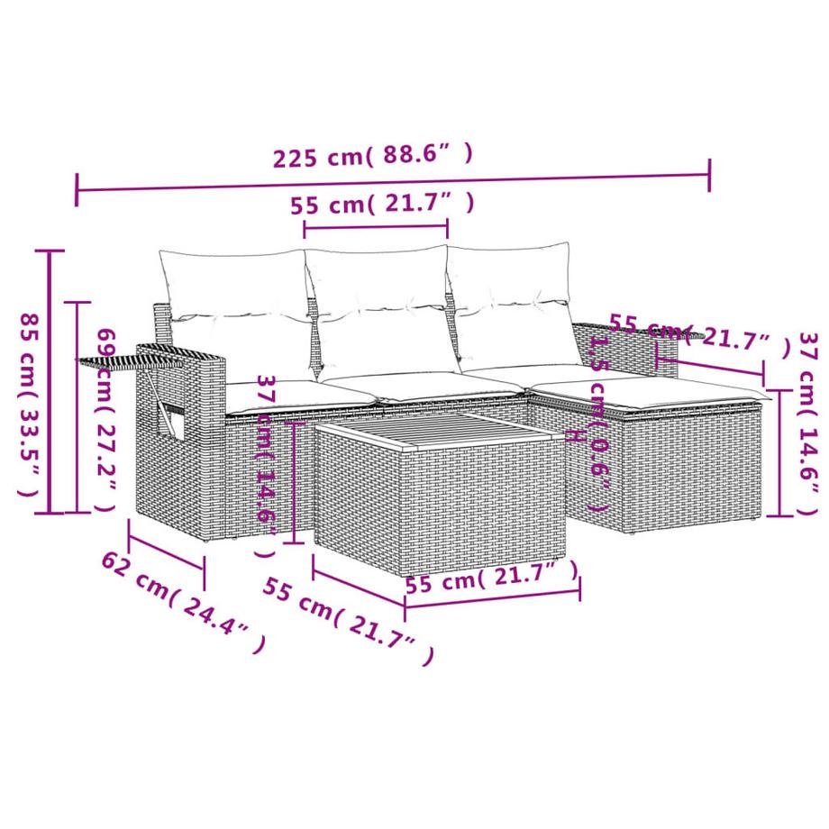 VidaXL Ensemble de canapés de jardin rotin synthétique  
