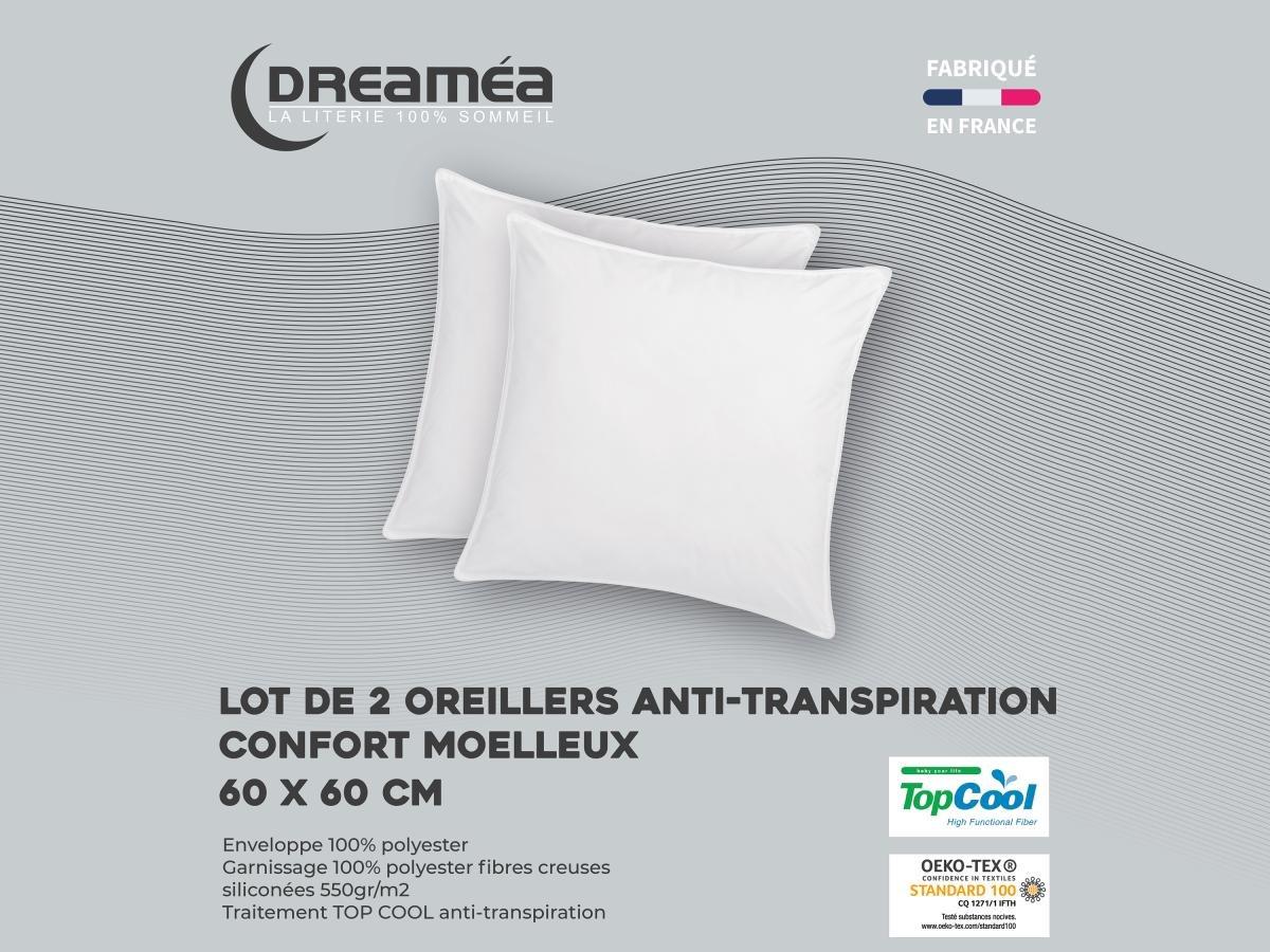 Vente-unique Lot de 2 oreillers respirants Topcool - 60 x 60 cm - 550 gr - Blanc - HAELIA  