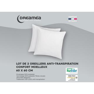 Vente-unique Lot de 2 oreillers respirants Topcool - 60 x 60 cm - 550 gr - Blanc - HAELIA  